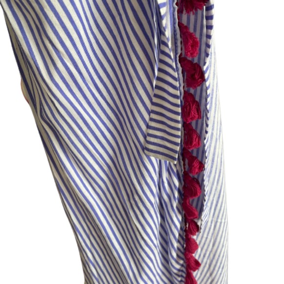 EUC THML Embroidered Blue White Striped Wrap Front Maxi Dress w/ Tassels… - Picture 6 of 11